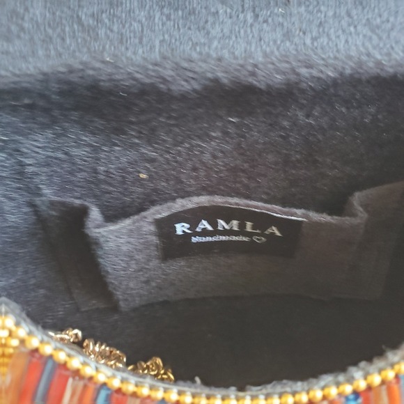 RAMLA Glass Beaded Bag Handmade Multicolor Clutch Crossbody Brass Unique Party